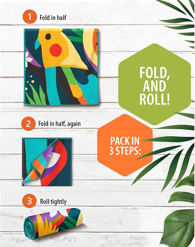VENTURE 4TH Microfiber Beach Towel: Quick-Dry, Compact, Sand-Free, Absorbent, Sandproof and Lightweight - Perfect for Camping, Beach, and Roadtrips (Rainforest Cockatoo Design | 35x78 inches)