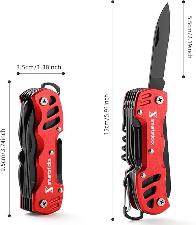 16 in 1 Multi Tool Tactical Knife Camping essential Survival Knife with Knife, Scissors, Saw, Wine Opener, Multiple Screwdrivers, Key Chain Easy Carry, Fish Scaler (Red)