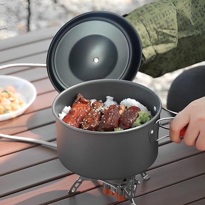 Camping Cooking Set,7Pcs Camping Pan Set for Backpack Cookware Pot and Pans Set, Survival Cooking Kit for Hiking Cooking Gear Outdoor Cooking and Picnic,Hiking, Picnic