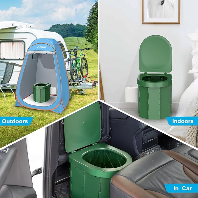 Portable Camping Toilet, Folding Toilet for Adults with Lid and Retractable Toilet Paper Holder, Waterproof Porta Potty with Carry Bag and Disposible Liners for Camping, Hiking, RV Travel, Road Trips