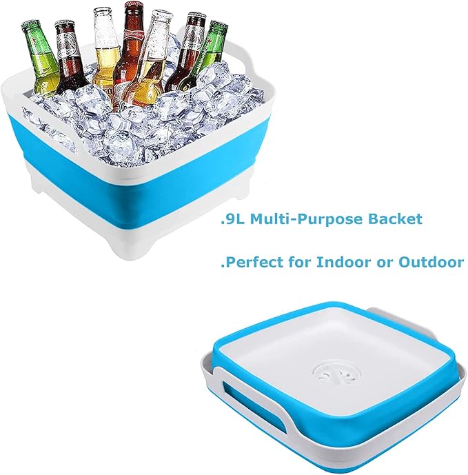 Dishpan for Washing Dishes,9L Collapsible Dish Tub Portable Sink,Wash Dish Basin,Foldable Laundry Tub,Washing Basin with Drain Plug,Dishpan for Kitchen Sink,Camping Dish Washing Tub,Blue