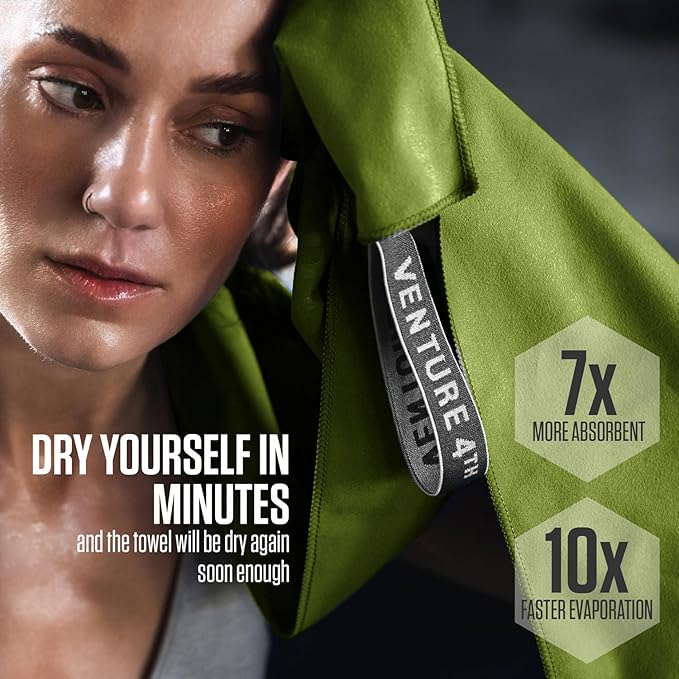 VENTURE 4TH Quick Dry Towel. Microfiber Travel Towel Ideal for Camping, Hiking, Backpacking, Gym. Lightweight & Fast Drying Travel Towels for Body. Compact & Easy to Pack - Lime Medium