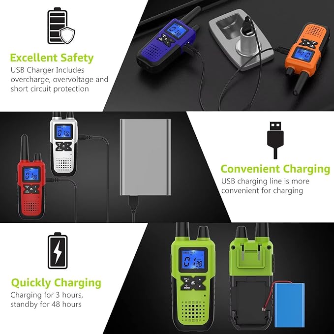 5 Walkie Talkies for Adults Long Range Rechargeable Walkie-Talkies - Long Distance 2 Way Radios Walkie Talkies 5 Pack Walkie Talkies with Earpiece and Mic Set USB Charger Lanyard NOAA Weather Alert