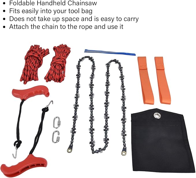 53inch Length High Reach Tree Limb Hand Rope Saw,Hand Rope Chain Saw,Both Sides Teeth Blades Folding Pocket Chainsaw for Tree Limb, Outdoor Camping, Tree Pruning, Hand Rope Chain Saw,53inch Lengt