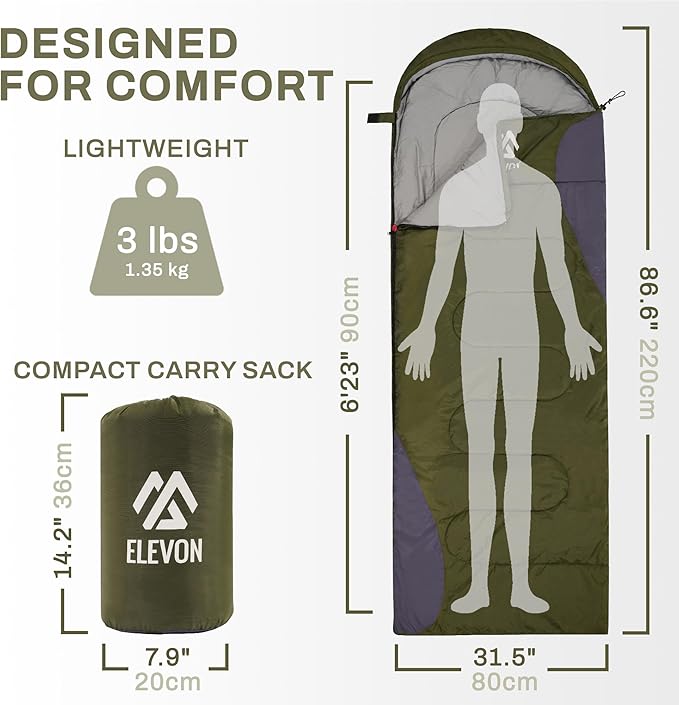 Sleeping Bag for Adults Teens Kids Cold Warm Weather, Portable Waterproof & Lightweight, Compact with Compression Sack, for 3-4 Seasons Camping, Backpacking, Hiking, Travel, Indoors Outdoors