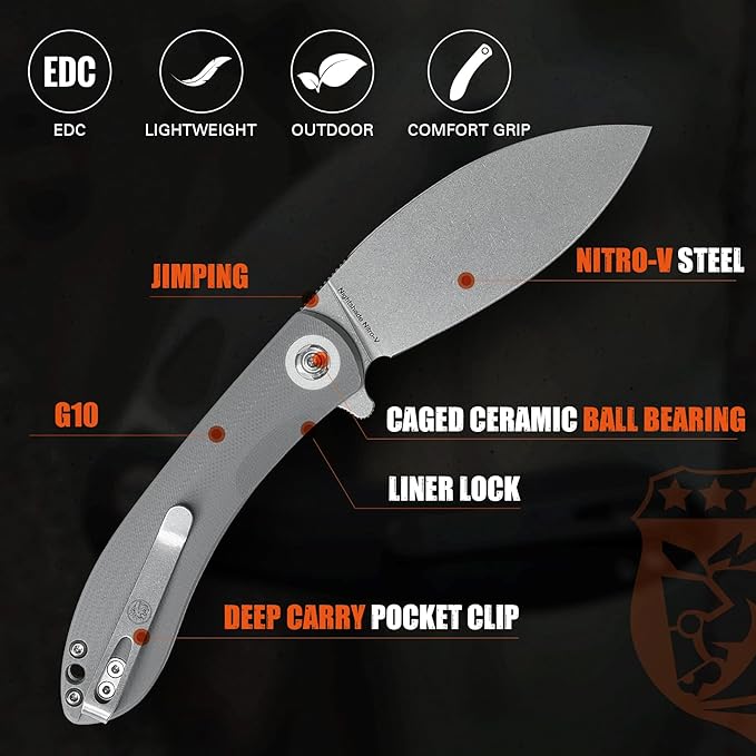 Vosteed EDC Knife, 3.26" Lightweight Folding Pocket Knife with Clip for Men and Women, Modern Shilin Cutter with Nitro-V Steel Blade, G10 Handle for Camping, Hiking - Nightshade Series