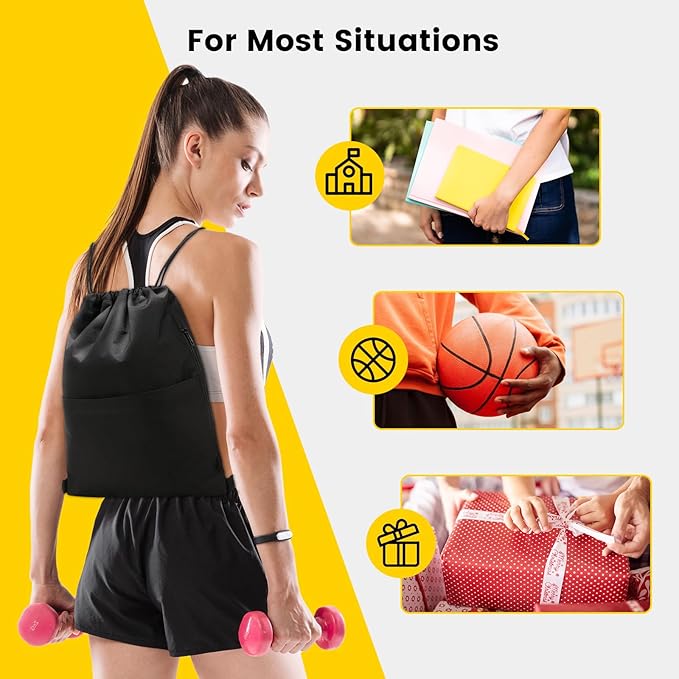 Vorspack Drawstring Backpack Water Resistant String Bag Sports Sackpack Gym Sack with Side Pocket for Men Women