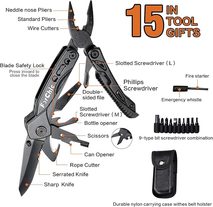 15 in 1 Multitool Pliers, Father's Day Gifts for Him, Christmas Birthday Gifts for Men, Dad Gifts from Daughter Son, Mens Gifts for Dad, Husband, Boyfriend, Grandpa