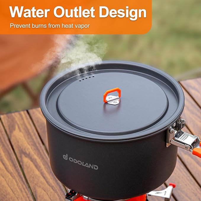 Odoland Camping Cookware Mess Kit, Non-Stick Lightweight Camping Pot and Fry Pan Set with Mesh Bag for Camping, Backpacking, Outdoor Cooking and Picnic