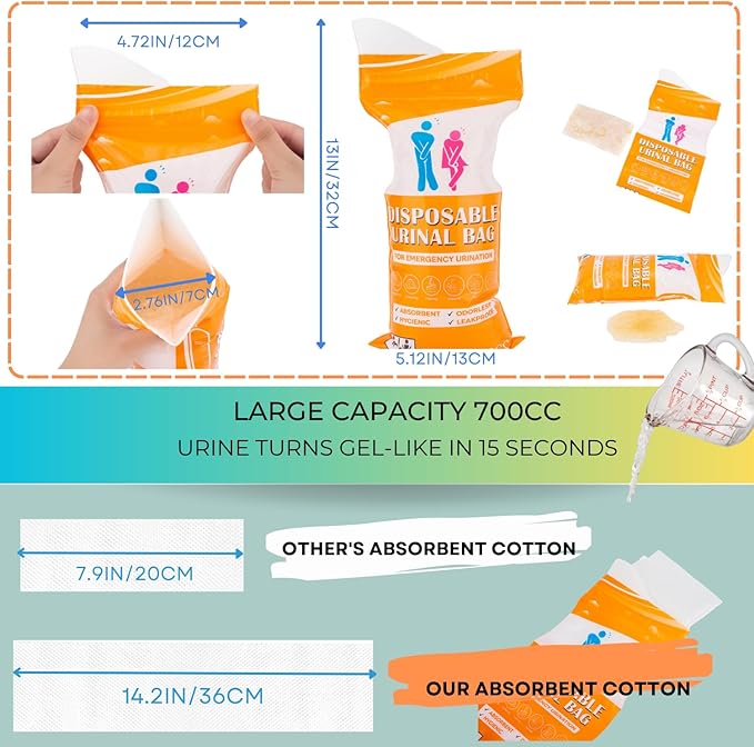 Urine Bag Pee Bag,12/24 Packs 700ML Disposable Urinal Bag for Travel, Emergency Portable Pee Bag and Vomit Bags, Toilet Bag for Camping, Traffic Jams, Pregnant, Patient, Kids
