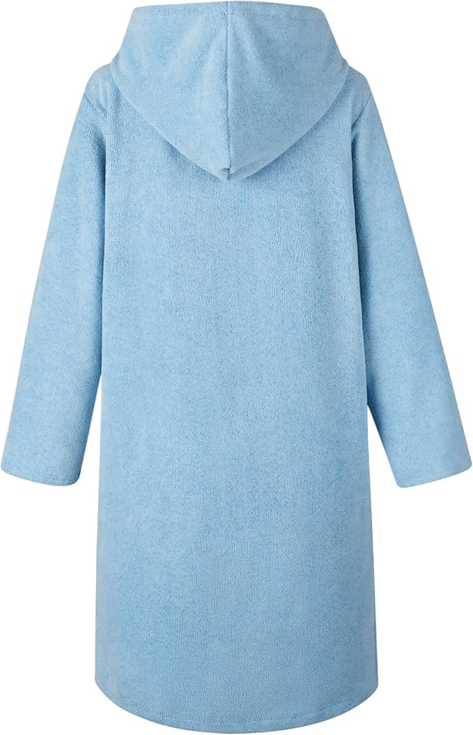 Weecreeture Hooded Towel Poncho with Zipper and Pocket, Surf Poncho for Men and Women, Beach Bath Changing Robe Cover Up Light Blue L
