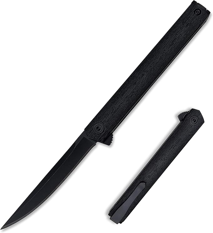 7.76in CEO Flipper Pocket Folding Knife, Liner Lock Knife Gentleman's Knife with Pocket Clip, 8Cr13Mov Steel Black Blade and Nylon Glass Fibre Handle,Camping EDC for Men (black blade)