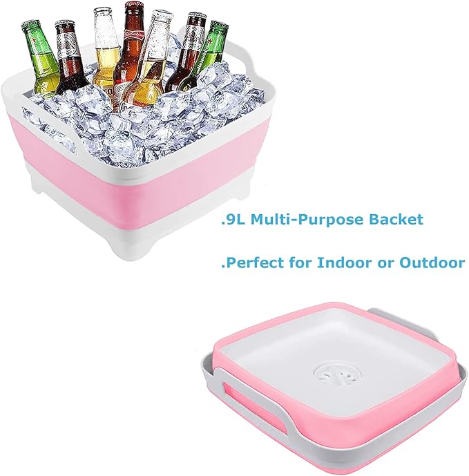 Dishpan for Washing Dishes,9L Collapsible Dish Tub Portable Sink,Wash Dish Basin,Foldable Laundry Tub,Washing Basin with Drain Plug,Dishpan for Kitchen Sink,Camping Dish Washing Tub,Pink