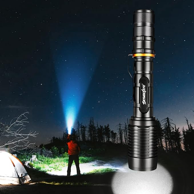 2 Pack 5 Modes LED Rechargeable 5000 High lumens Flashlights, Super Bright Zoomable Flashlight Waterproof for Kids Camping,emergencies