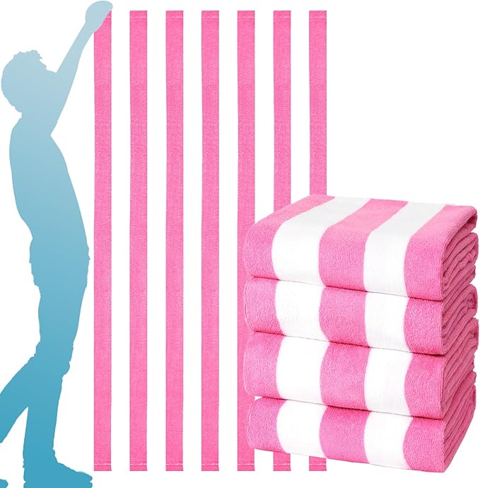 4 Packs Oversized Stripe Beach Towel Thin Terry with Towel Bands Set XL Extra Large Big Clearance Pool Travel Accessories Essentials Soft Absorbent Swim Bath Towels Bulk Men Women Adults Gift Powder