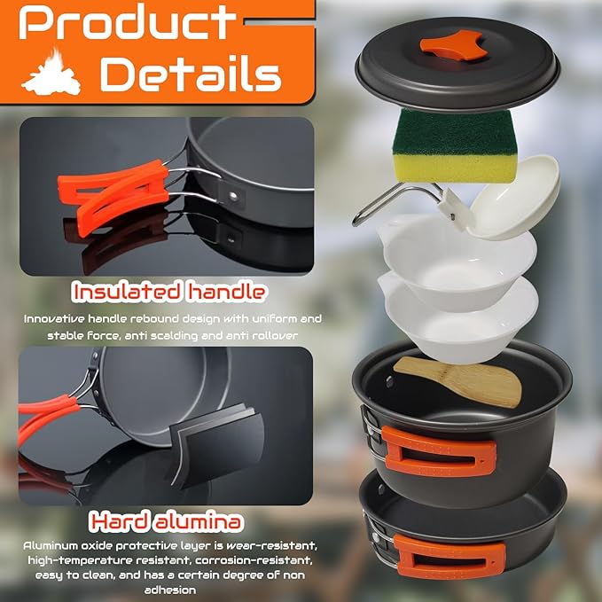 Camping Cooking Set,7Pcs Camping Pan Set for Backpack Cookware Pot and Pans Set, Survival Cooking Kit for Hiking Cooking Gear Outdoor Cooking and Picnic,Hiking, Picnic