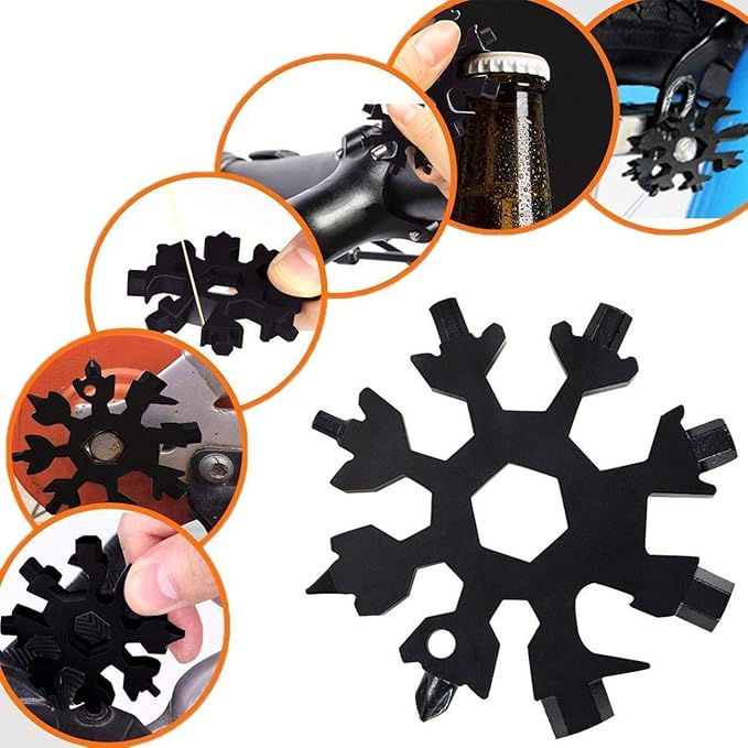 2 Pack 18-in-1 Stainless Steel Snowflake Multi-Tool, Portable Keychain screwdriver Bottle opener Tool for Military Enthusiasts,Outdoor EDC Tools,Christmas Gift (silver & multicolor)