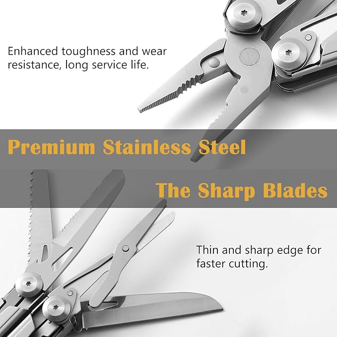18-in-1 Multitool Pocket Size, Pliers with Knives, Scissors, Wire Cutter, Saw, Bottle Opener, Excellent Stainless Steel, Unique Gift, Essential Gear for Camping, Hiking, Fishing, Outdoor, DIY, EDC