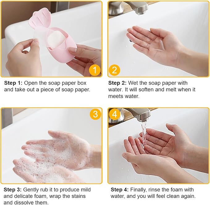 6 Boxes (300 Sheets) Mini Disposable Portable Travel Paper Hand Soap Sheets for Outdoor, Camping Hiking