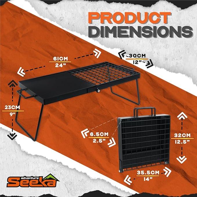 Heavy Duty 24" Folding Campfire Grill, Camp Fire Grill With Folding Grill Design For Compact Storage. Campfire Grill Grate And Griddle For Versatile Campfire Cooking