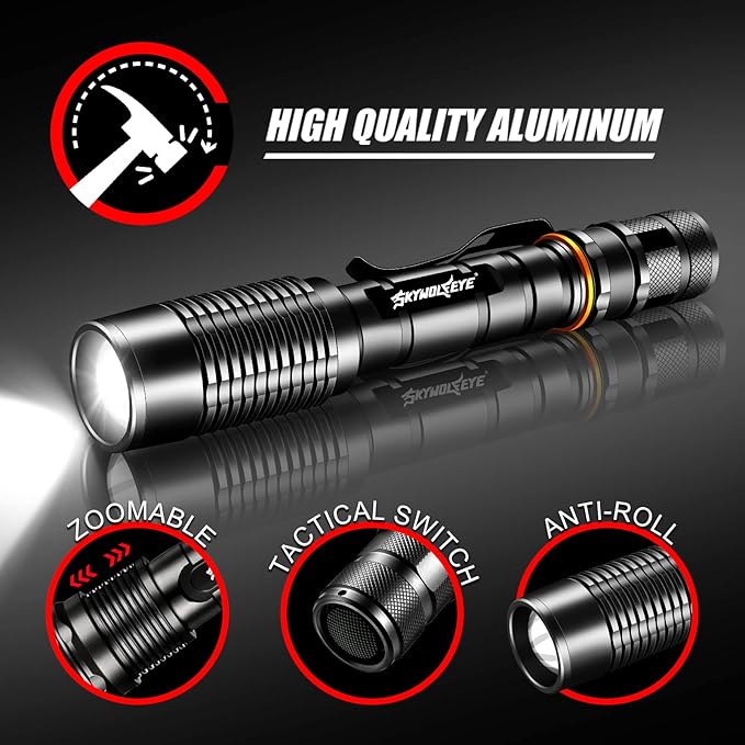 2 Pack 5 Modes LED Rechargeable 5000 High lumens Flashlights, Super Bright Zoomable Flashlight Waterproof for Kids Camping,emergencies