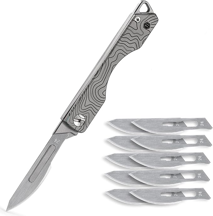 KeyUnity KK01 Titanium Folding Knife, Utility EDC Pocket Knife with #24 Replaceable Blade, for Outdoor Hunting, Camping, Fishing, Hiking for Men & Women (Suminagashi Pattern)