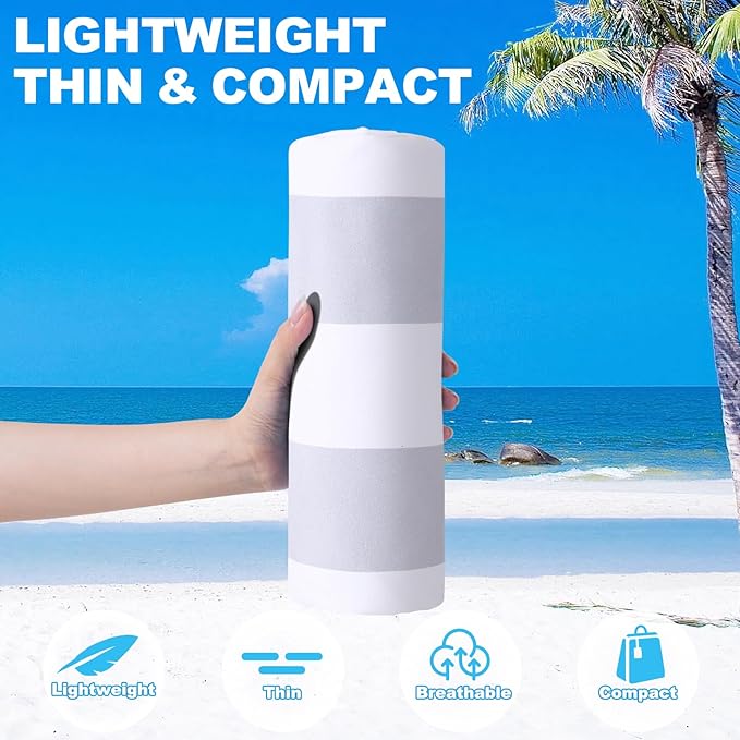 2 Packs Microfiber Oversized Lightweight Thin Beach Towel Sandproof Compact Quick Dry Clearance Towels Extra Large Sand Free Pool Travel Beach Essentials Accessories Women Adult Gift Blue Grey