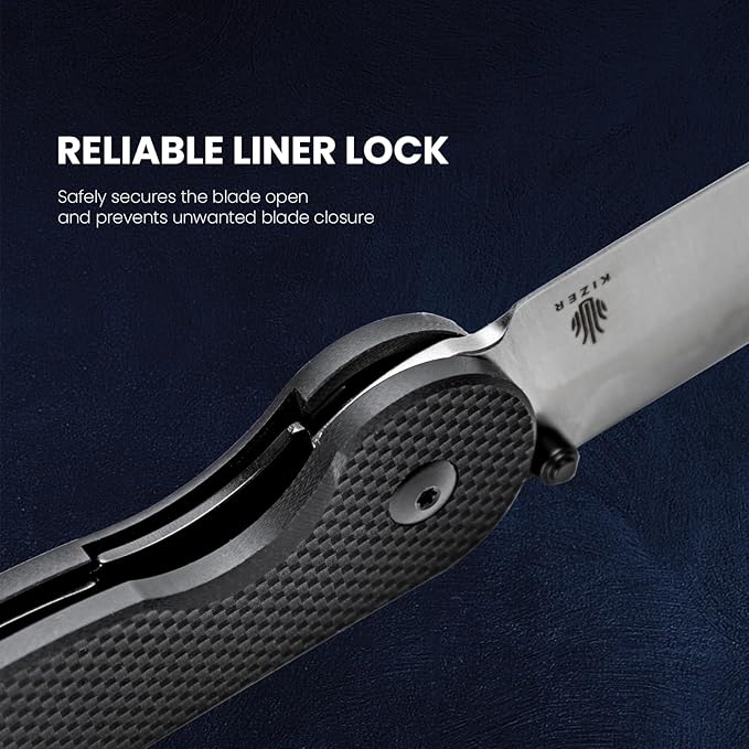 Kizer Seahorse Pocket Knife, 3.03 Inches Folding Knife with 9Cr18MoV Steel Blade, Black G10 Survival Hunting Knife with Thumb Stud Opener, EDC Tactical Knife L3009A1