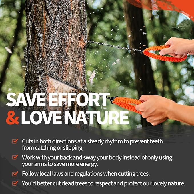 36 Inch Pocket Chainsaw, 48 Teeth Camping Chain Saws, 65Mn Steel, Prepper Backpacking For Outdoor