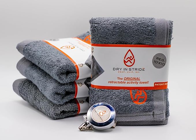Clippable & Retractable Towels are Perfect for Exercise, Golf, Hiking, Automotive, Fishing, Sports, Yard Work & More (Dark Grey, 10x10 inch (Regular))