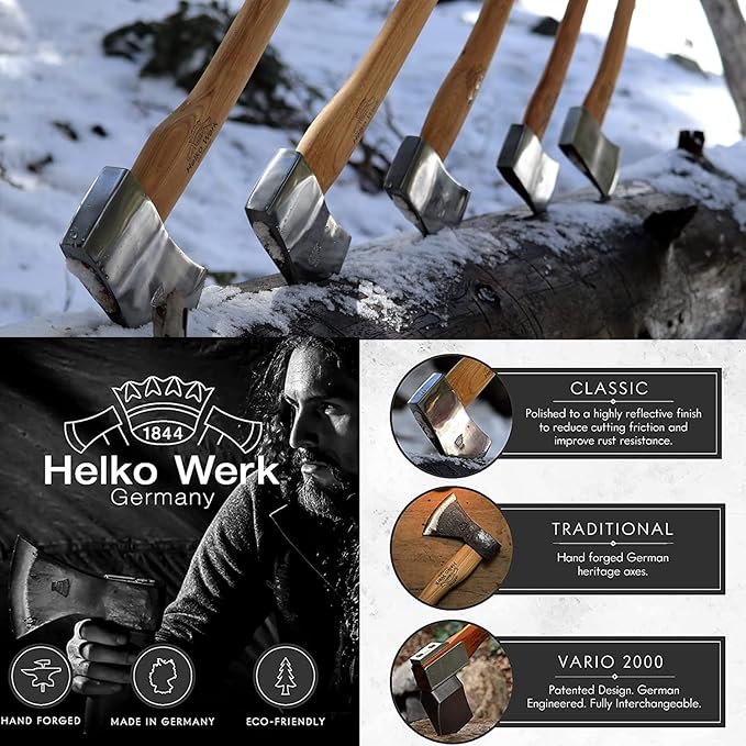 1844 Helko Werk Germany Classic Scout Axe - Made in Germany Felling Axe, Cutting Axe, Camping Axe, for felling trees, cutting wood, splitting camp firewood - Head 2.5 lbs, Handle 28 in. (Scout) #10492