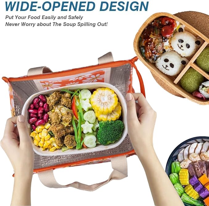 iknoe Insulated Lunch Bag for Women, 9L Durable Wide-Open Foldable & Portable Lunch Tote with Interior Pockets, Water-Resistant Thermal Lunch Cooler for Adults Picnic Beach (Daisy)