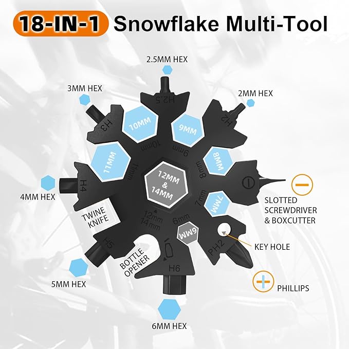 18 in 1 Snowflake Multi Tool, Phillips Flat Screwdriver Kit/Wrench/Bottle Opener, EDC Camping Gear, Gifts for Men (Black)