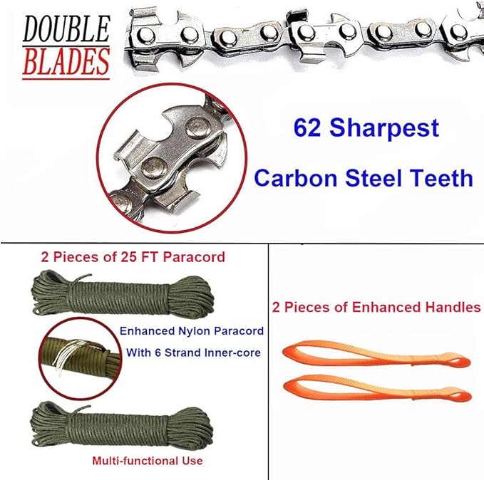 48 Inch High Reach Tree Limb Hand Rope Chain Saw for Tree Trimming-Upgraded Pocket Manual Chainsaw with 62 Sharp Blades on Both Sides for Gardening Camping Survival Gear
