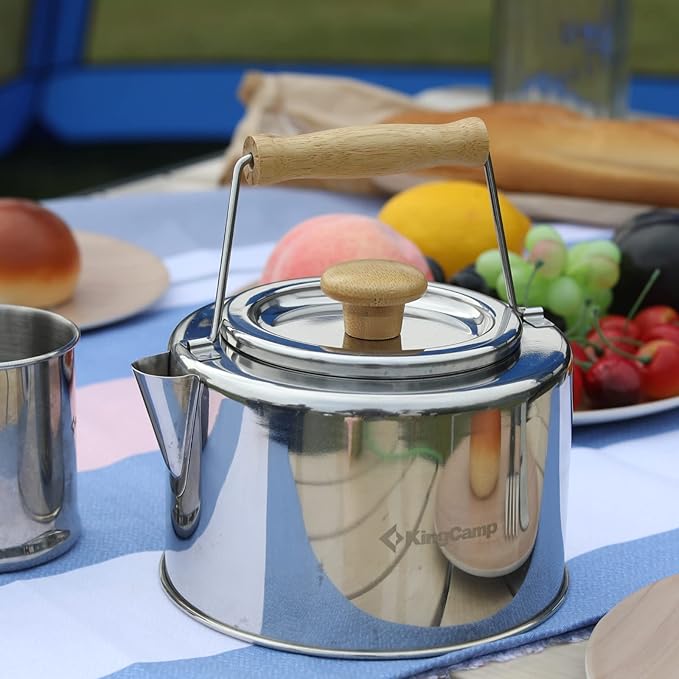 KingCamp Camping Cookware Set 304 Stainless Steel Campfire Cooking Pots Pan and Kettle with Travel Tote Bag for Camping Outdoor Kitchen Cooking Picnic for 4-6