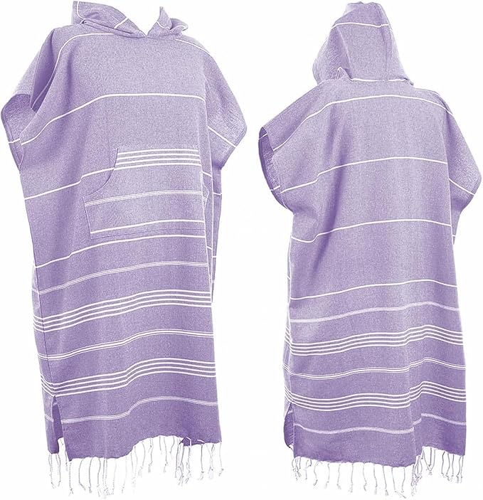 1pcs Large Turkish Cotton Poncho Towel Surf Poncho Changing Towel Robe with Hood and Front Pocket Absorbent Wearable Towel Hooded Beach Towel for Adult Man Women Beach Pool (Purple, Medium)