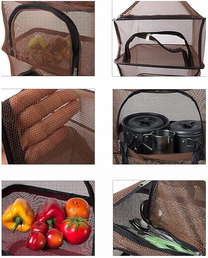 Camping Dry Net-4 Layer Outdoor Hanging Foldable Drying Rack, Camping Organizer Mesh Dryer Storage for Home Picnic BBQ Tableware/Dishes/Food/Vegetables/Fruit/Clothing