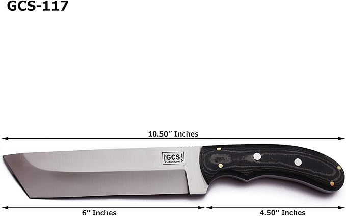 GCS Handmade Micarta Handle D2 Tool Steel Tactical Hunting Knife with leather sheath Full tang blade designed for Hunting & EDC GCS 117