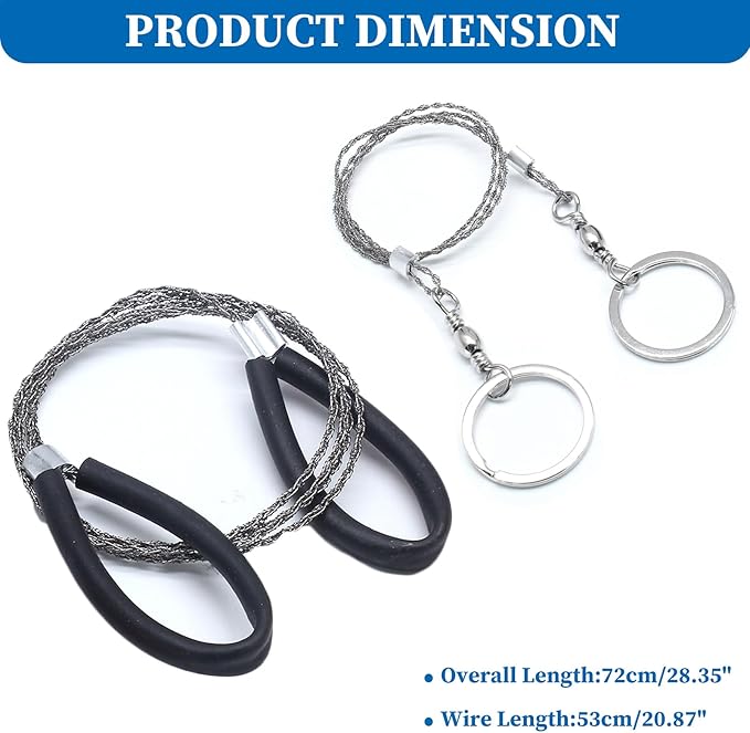 4 Pcs Survival Wire Saw, Heavy Duty Emergency Steel Wire Saw, Pocket Size Outdoor Tool for Cutting Wood Rubber Plastic (Black, Silver)