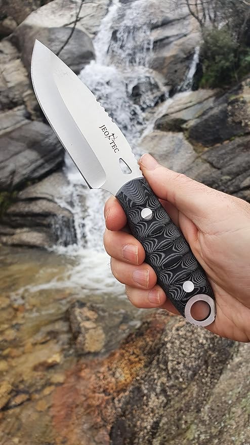 JEO-TEC Nº10 Bushcraft Survival Knife | Full Tang Fixed Blade Outdoor Camping Utility Hunting Knife In Kydex Sheath | MOVA Steel Fire Starter Scraper | Gift For Him