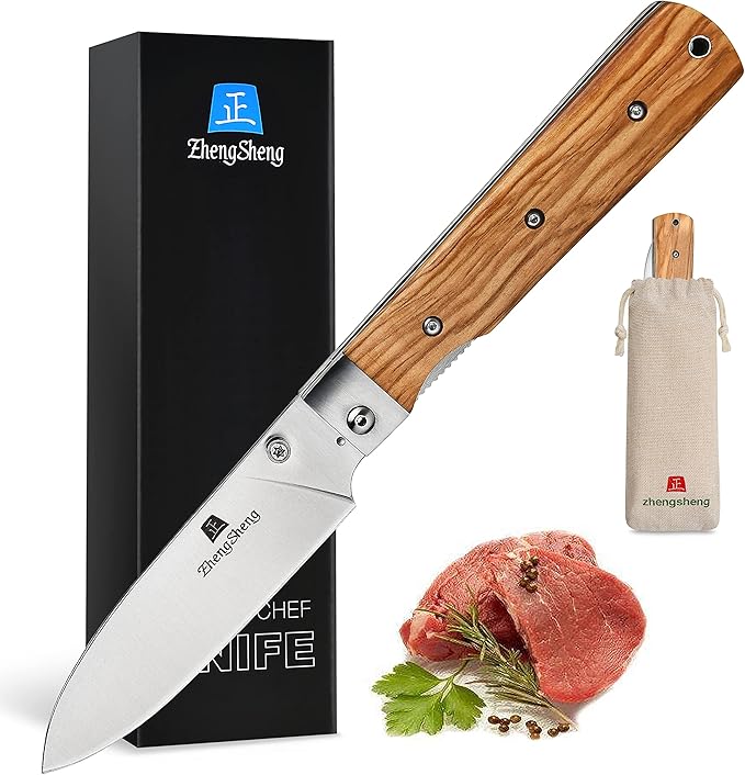 4.5" Folding Utility Knife 440A Stainless Steel Blade Natural Olive Handle Pocket Foldable Fruit knife peeling knife for Outdoor Camping Activities