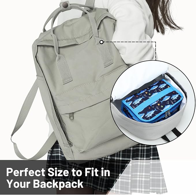 MIER Portable Thermal Insulated Cooler Bag Mini Lunch Bag for Kids, Blue Shark