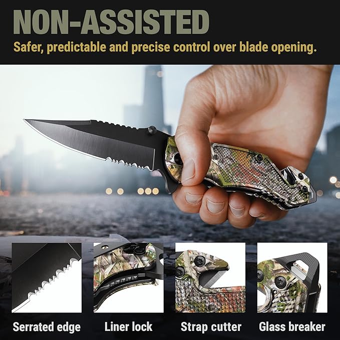 2.95” Legal Pocket Knife - Camo Folding Knife - Military Style - Small Sharp Tactical Knives - Best for Hunting Work Outdoor Activities - Mens Gift Stocking Stuffers for Men and Women 6680 C