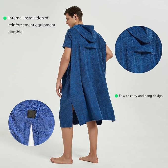 III HHONS Beach Towel Hoodie Poncho Robe Towels Navy Hooded Swim Cover Surf Accessories Surf Clothes for Men/Women