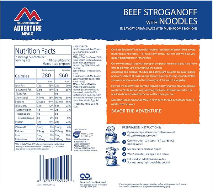 Mountain House Beef Stroganoff with Noodles | Freeze Dried Backpacking & Camping Food | 2 Servings