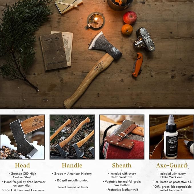 1844 Helko Werk Germany Traditional Rheinland Pack Axe - Made in Germany Compact Lightweight Axe for backpacking camping Long Hatchet - Head 1.5 lbs, Handle 20 in. (Rheinland Pack Axe) #11327