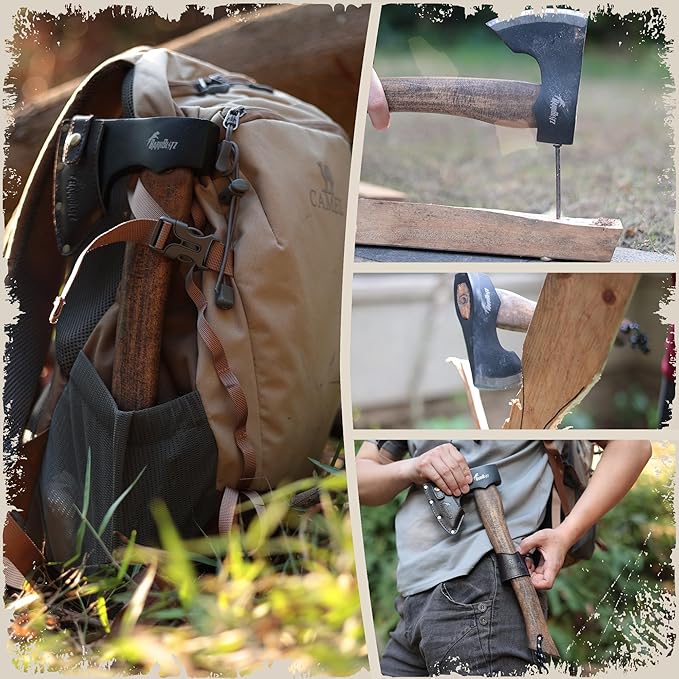 15" Camping Hatchet Axe - Camping Axe with 1045 High Carbon Steel - Hatchet Axe with Sheath - Bushcraft Axe with Handle - Splitting Hatchet for Chopping Wood - Hatchet Axe for Camping