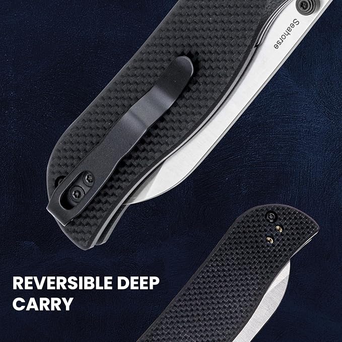 Kizer Seahorse Pocket Knife, 3.03 Inches Folding Knife with 9Cr18MoV Steel Blade, Black G10 Survival Hunting Knife with Thumb Stud Opener, EDC Tactical Knife L3009A1