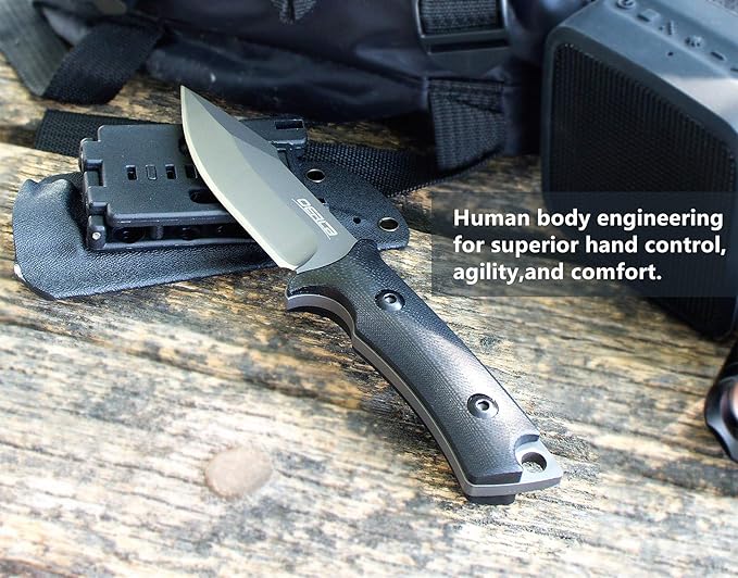 OERLA TAC Knives OLF-1009 Fixed Blade Outdoor Camping Hunting Field Knife 420HC Stainless Steel with Black G10 Handle Waist Clip EDC Kydex Sheath