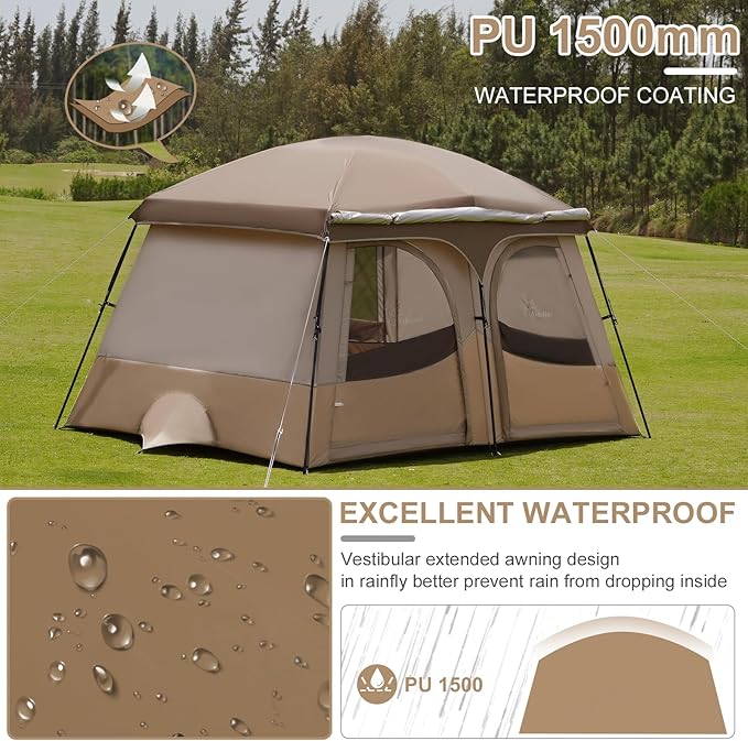 Vidalido Tents,6-8 Person Camping Tent with Extended Vestibule,2 Room Weather Resistant Family Tents,Easy Install Waterproof Outdoor Tent for Backpacking and Camping Hiking